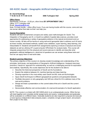 GIS 4123C：GeoAI – 地理人工智能（3 个学分）